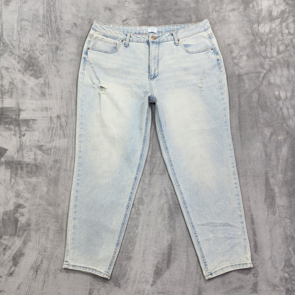 Time And Tru Jeans Womens 18 Blue High Rise Tapered Crop Distressed Stretch‎